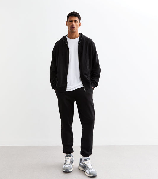 Oversized Men's Black Cotton Blend Zip Hoodie | M-Armor