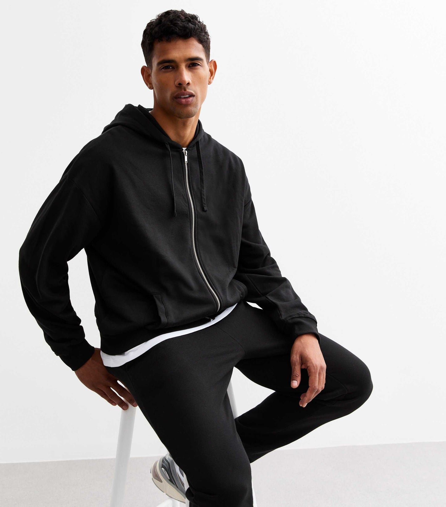 Oversized Men's Black Cotton Blend Zip Hoodie | M-Armor