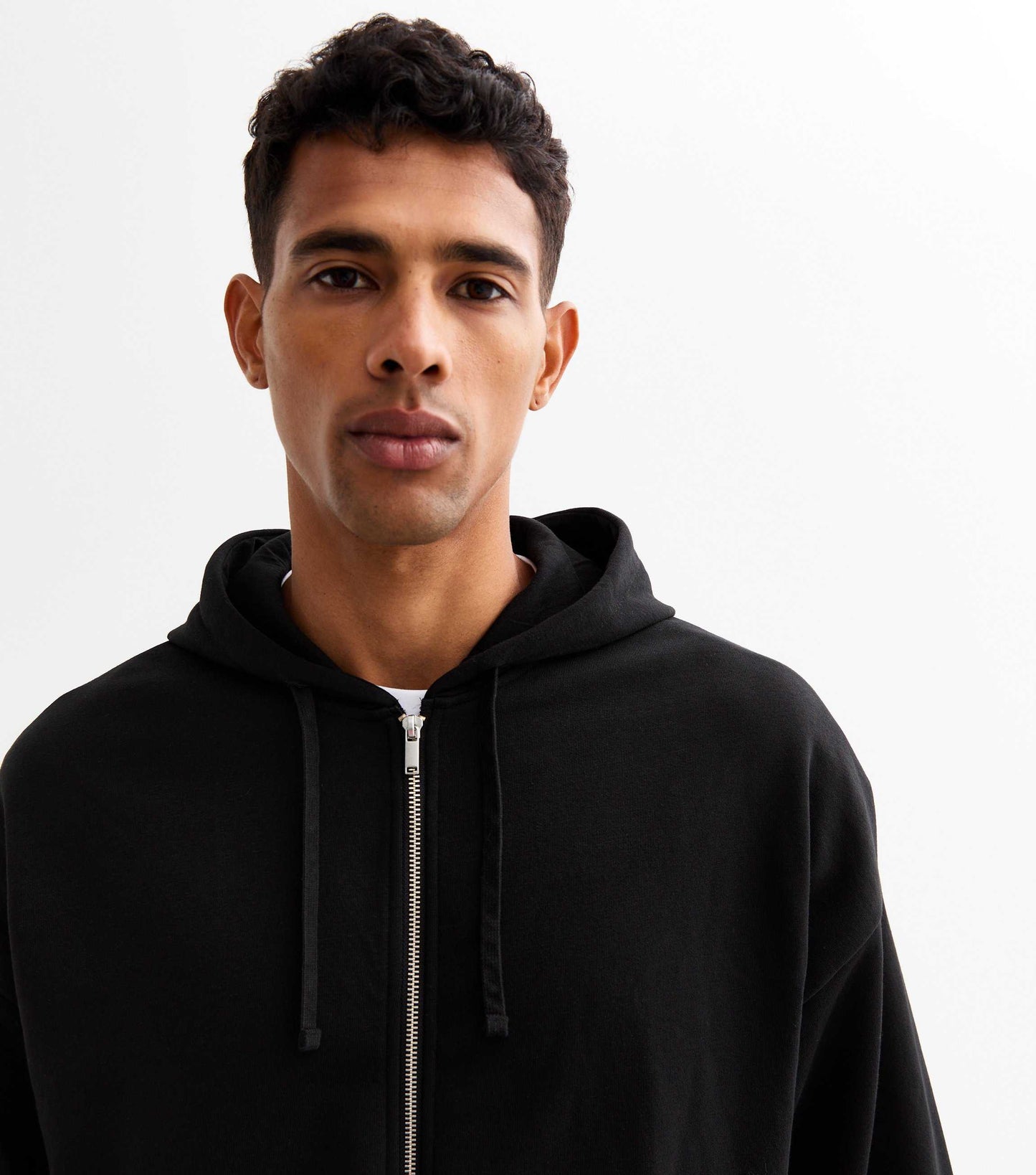 Oversized Men's Black Cotton Blend Zip Hoodie | M-Armor