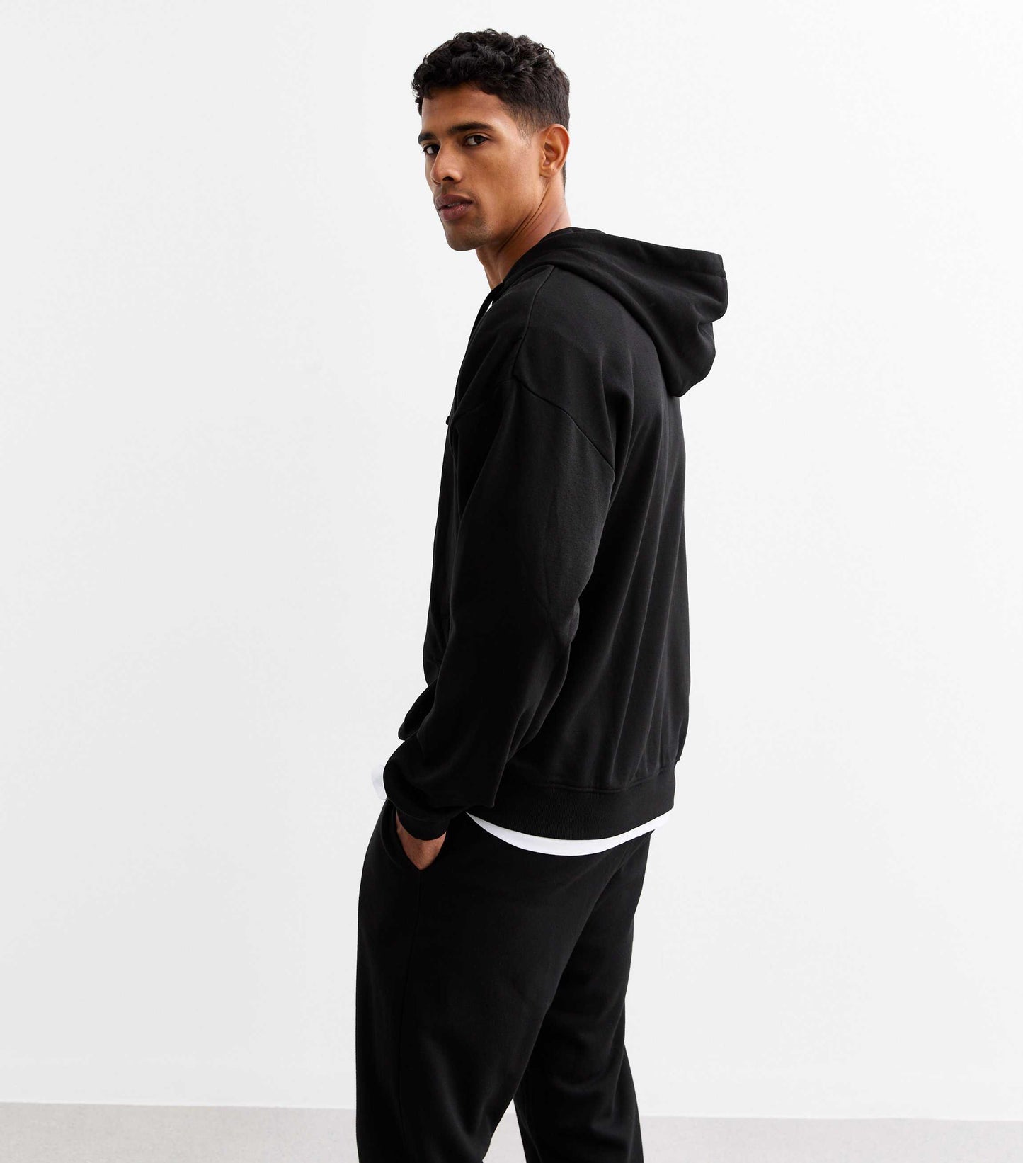 Oversized Men's Black Cotton Blend Zip Hoodie | M-Armor